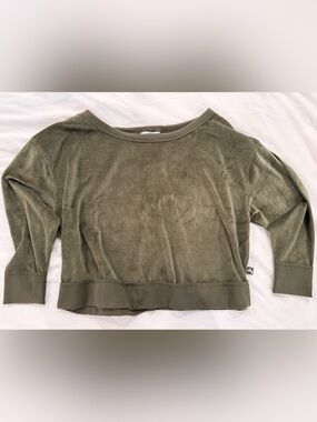 JoyLab Olive Green Velour Cropped Sweatshirt